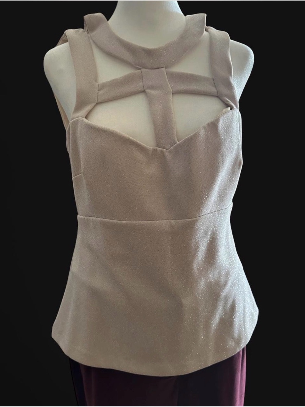 Sleeveless Taupe Strappy Peplum Top